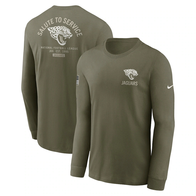 Men's Jacksonville Jaguars Olive 2025 Salute to Service Sideline Long Sleeve T-Shirt